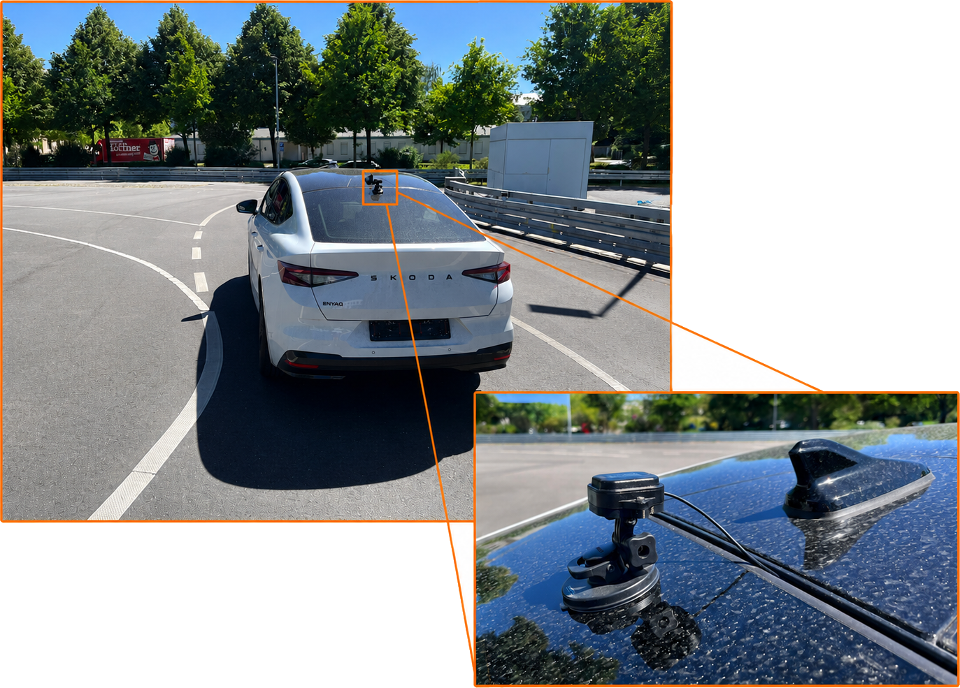 GNSS-Antenne im Skoda Enyaq Messaufbau